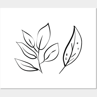 black leaf line art design Posters and Art